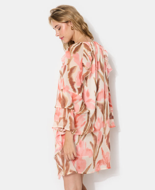 Robe courte en voile avec volants et motifs fleurs - PIMKIE - 6