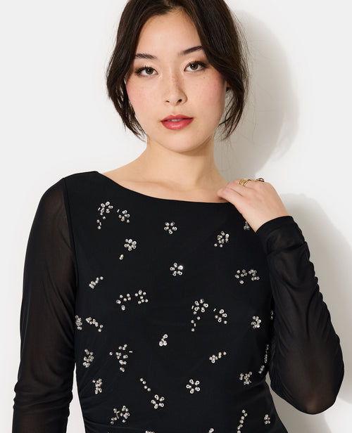 Robe courte en résille avec perles et sequins - PIMKIE - 2