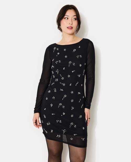 Robe courte en résille avec perles et sequins - PIMKIE - 3