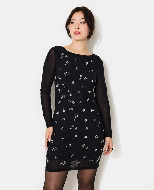 Robe courte en résille avec perles et sequins - PIMKIE - 5