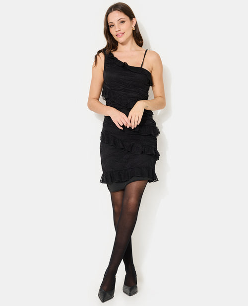 Robe courte asymétrique en dentelle et volants - PIMKIE - 1