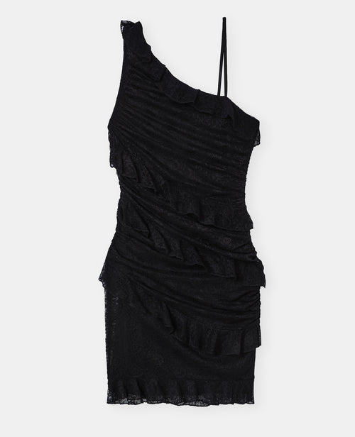 Robe courte asymétrique en dentelle et volants - PIMKIE - 4