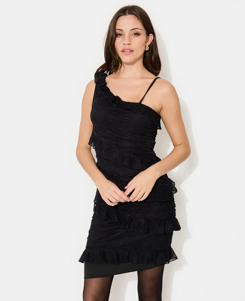 Robe courte asymétrique en dentelle et volants - PIMKIE - 5