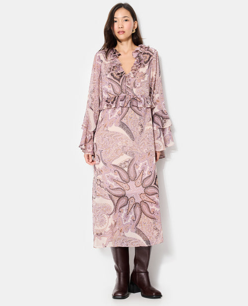 Robe longue en voile avec volants et motif cachemire - PIMKIE - 1