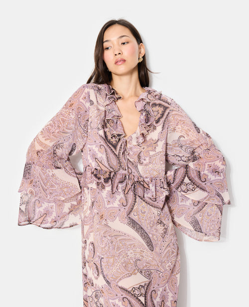 Robe longue en voile avec volants et motif cachemire - PIMKIE - 5