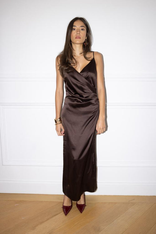 Robe longue en satin avec encolure croisée - PIMKIE - 1