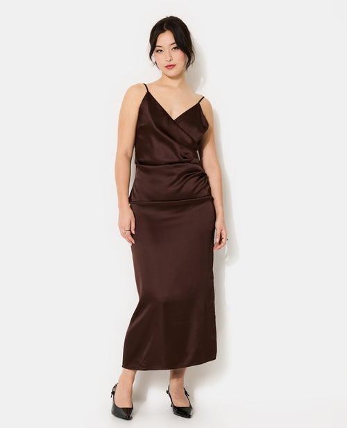 Robe longue en satin avec encolure croisée - PIMKIE - 1