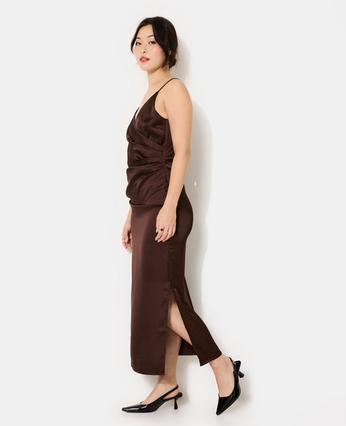 Robe longue en satin avec encolure croisée - PIMKIE - 3