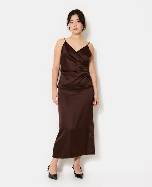 Robe longue en satin avec encolure croisée - PIMKIE - 5