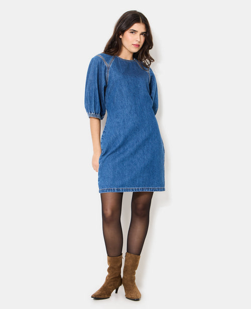 Robe en jean courte cintrée avec manches ballons - PIMKIE - 1