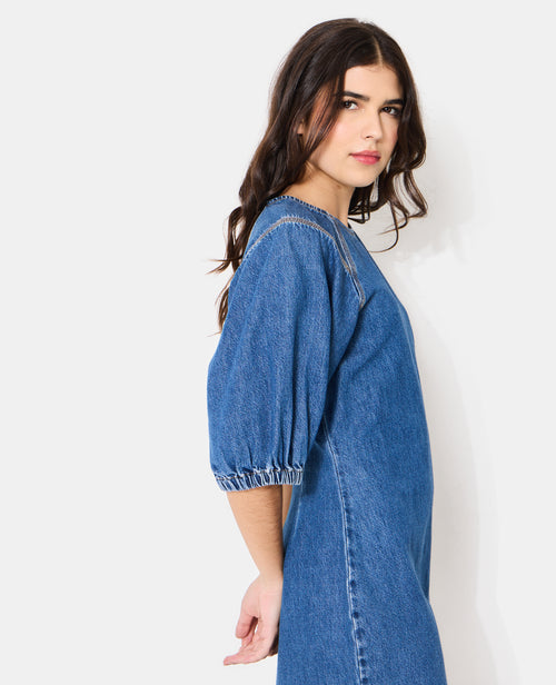 Robe en jean courte cintrée avec manches ballons - PIMKIE - 2