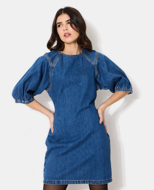 Robe en jean courte cintrée avec manches ballons - PIMKIE - 3