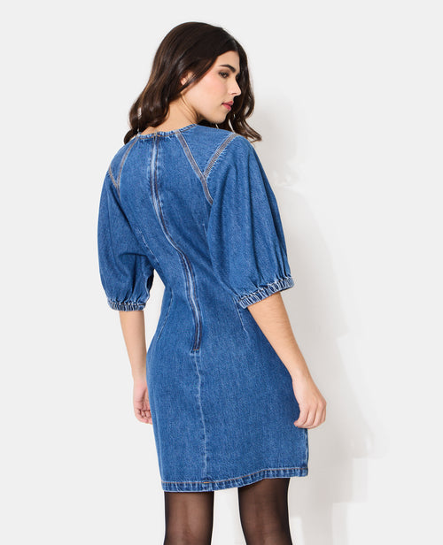 Robe en jean courte cintrée avec manches ballons - PIMKIE - 6