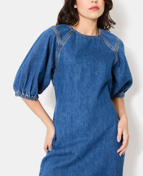 Robe en jean courte cintrée avec manches ballons - PIMKIE - 1
