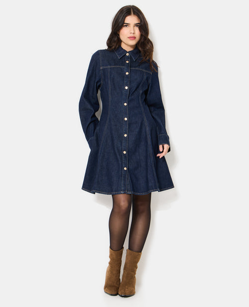 Robe en jean courte évasée et boutonnée - PIMKIE - 1