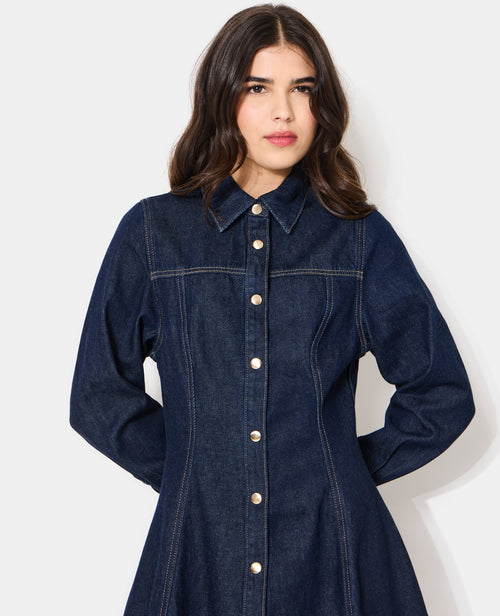 Robe en jean courte évasée et boutonnée - PIMKIE - 2