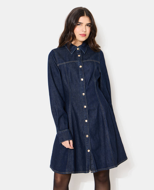 Robe en jean courte évasée et boutonnée - PIMKIE - 3