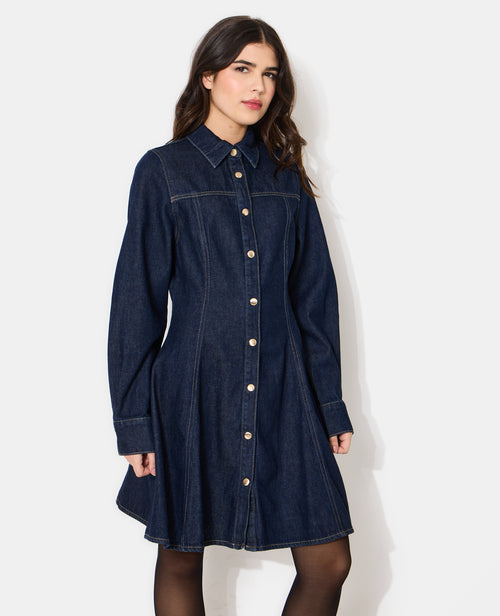 Robe en jean courte évasée et boutonnée - PIMKIE - 5