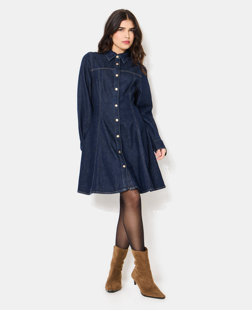 Robe en jean courte évasée et boutonnée - PIMKIE - 1