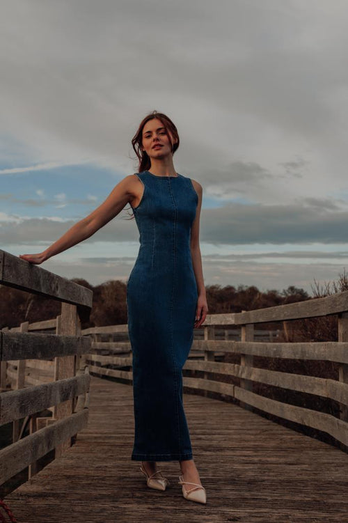 Robe longue et moulante en jean stretch - PIMKIE - 1