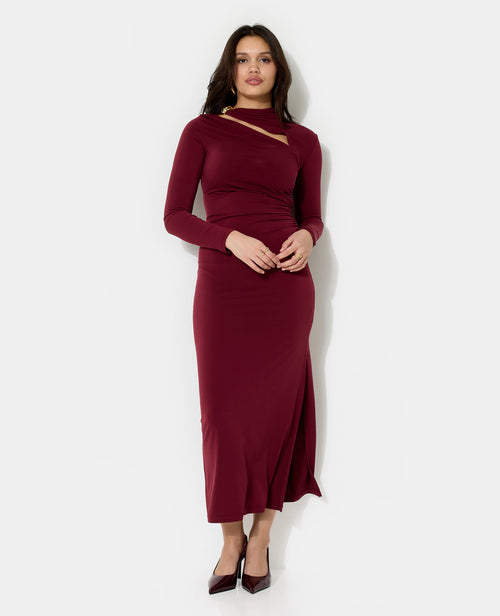 Robe longue avec découpe, fronces et détail bijou - PIMKIE - 1