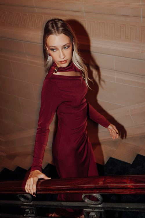 Robe longue avec découpe, fronces et détail bijou - PIMKIE - 1