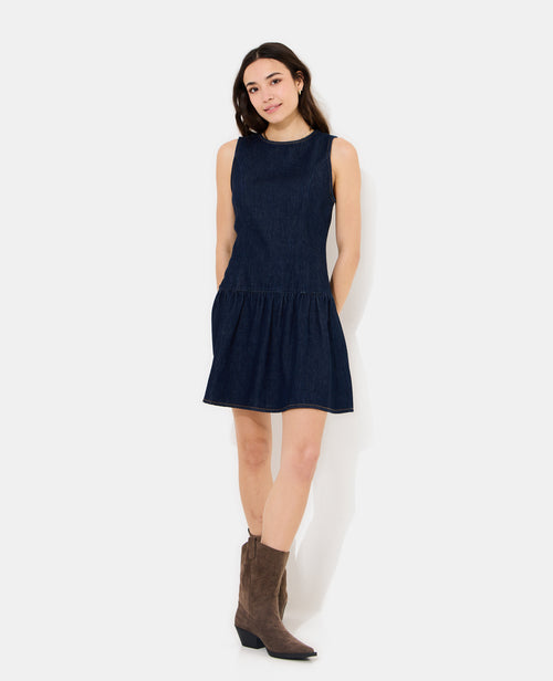 Robe courte en jean avec volant et dos dégagé - PIMKIE - 3
