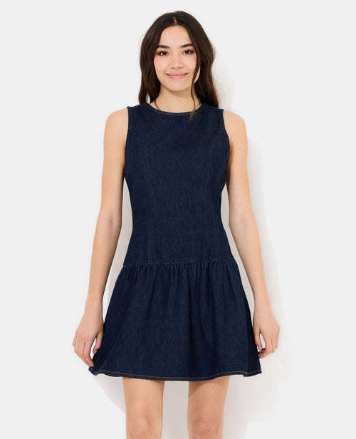 Robe courte en jean avec volant et dos dégagé - PIMKIE - 5