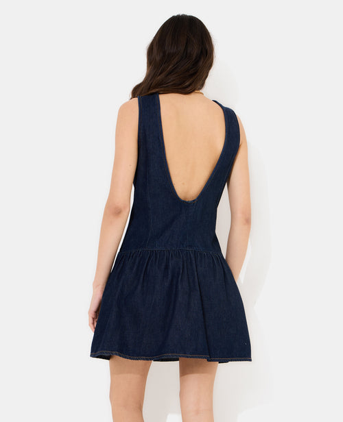 Robe courte en jean avec volant et dos dégagé - PIMKIE - 6