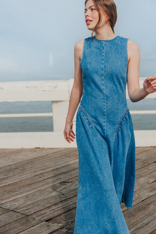 Robe sicilienne longue en jean dos ouvert - PIMKIE - 1