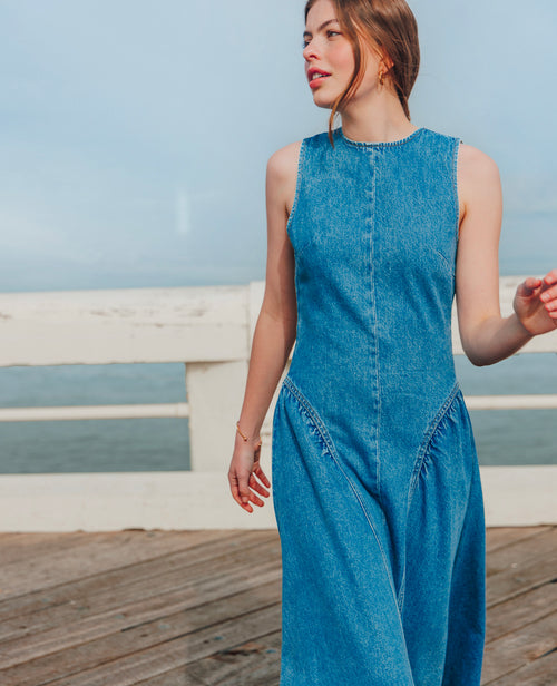 Robe sicilienne longue en jean dos ouvert - PIMKIE - 1