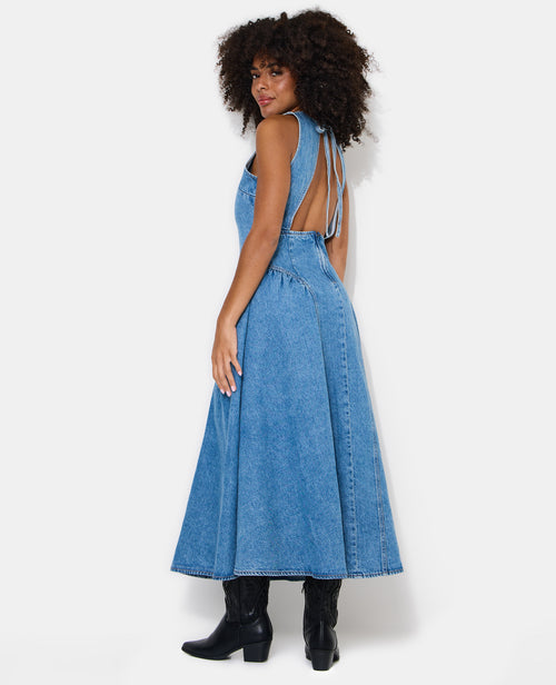 Robe sicilienne longue en jean dos ouvert - PIMKIE - 6