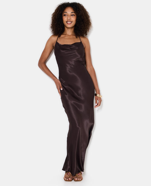 Robe longue en satin col bénitier devant et dos - PIMKIE - 1