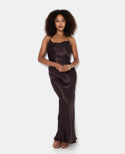 Robe longue en satin col bénitier devant et dos - PIMKIE - 5