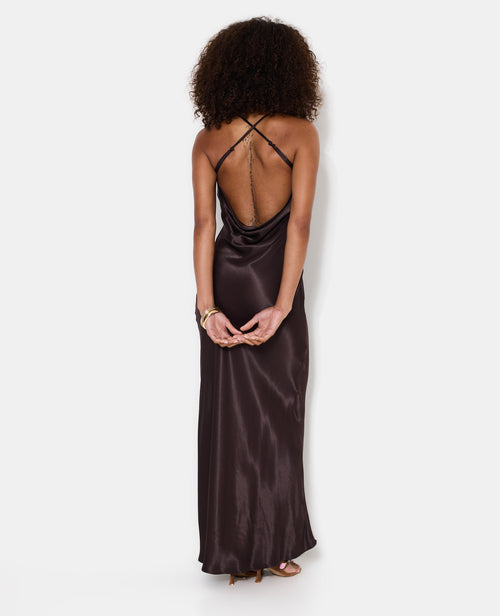 Robe longue en satin col bénitier devant et dos - PIMKIE - 6