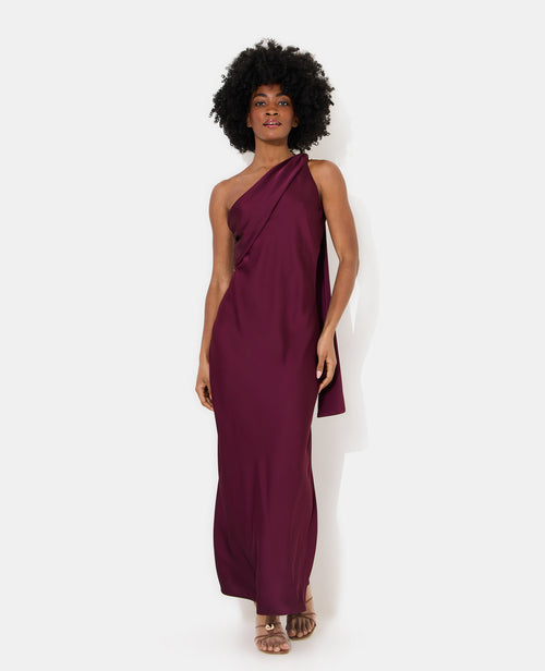 Robe longue asymétrique en satin avec détail bijou - PIMKIE - 1