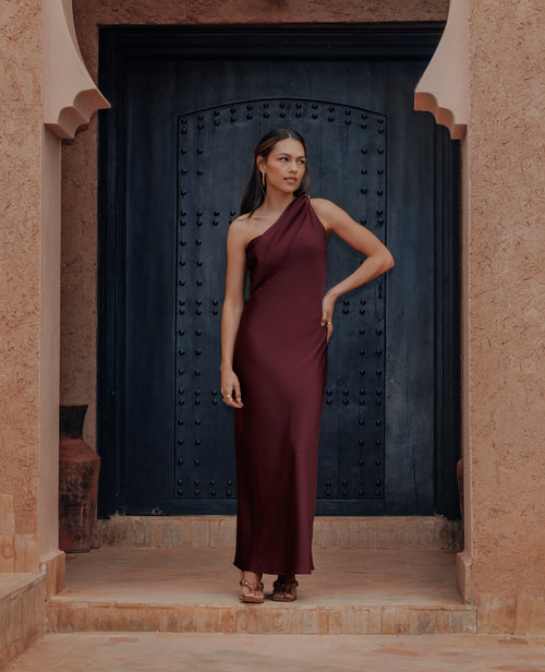 Robe longue asymétrique en satin avec détail bijou - PIMKIE - 1