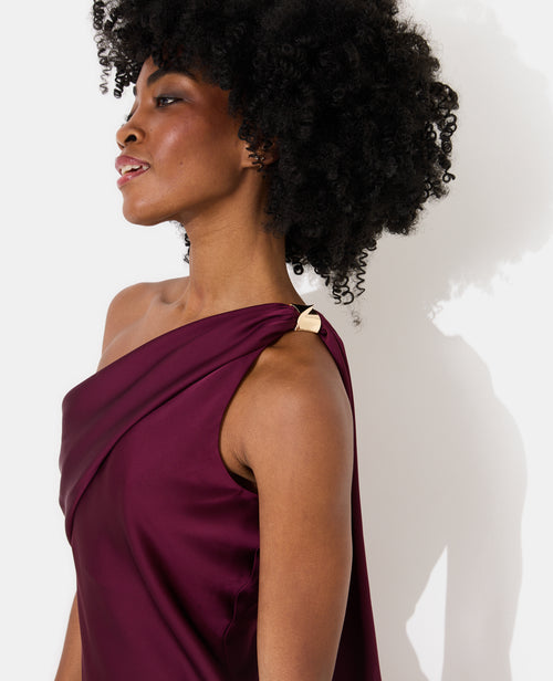 Robe longue asymétrique en satin avec détail bijou - PIMKIE - 2