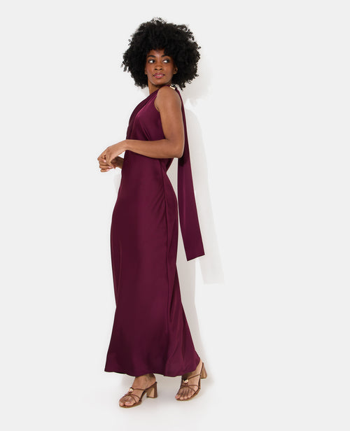 Robe longue asymétrique en satin avec détail bijou - PIMKIE - 3