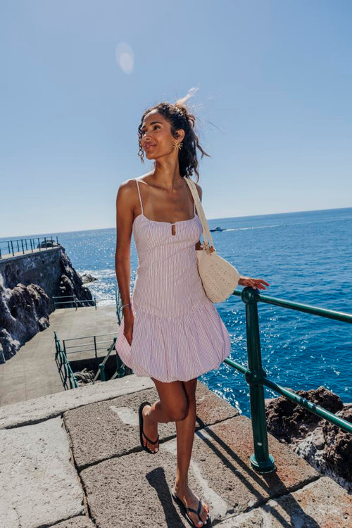 Robe courte rayée avec finition boule - PIMKIE - 1