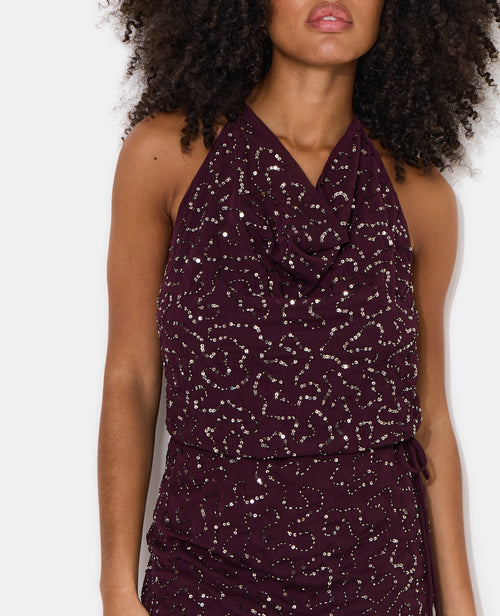 Robe dos-nu en voile avec sequins et perles - PIMKIE - 2