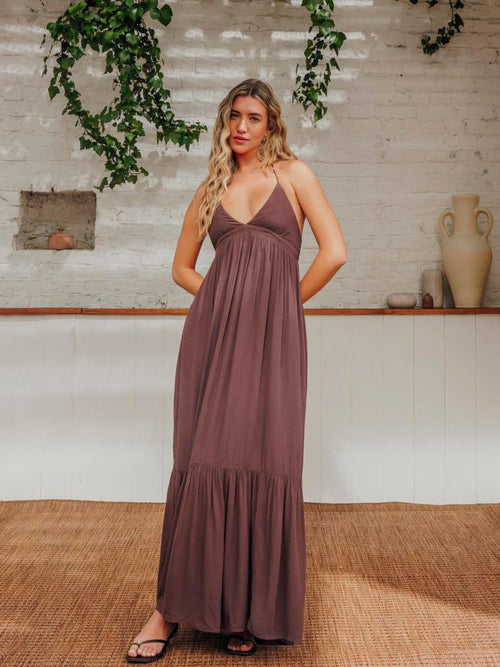 Robe longue évasée avec volant et bretelles fines - PIMKIE - 1