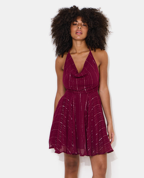 Robe courte dos-nu en voile rayé avec lurex - PIMKIE - 5