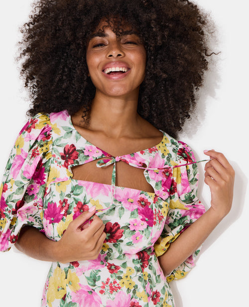 Robe courte manches ballons motif fleurs - PIMKIE - 2