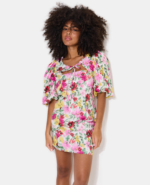 Robe courte manches ballons motif fleurs - PIMKIE - 7