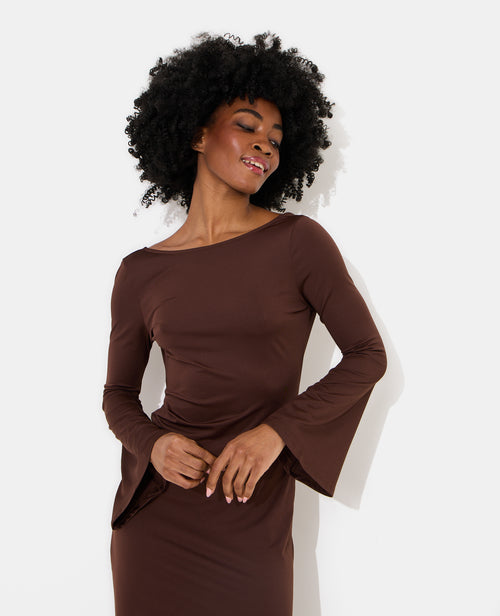 Robe longue dos nu avec manches flare - PIMKIE - 2