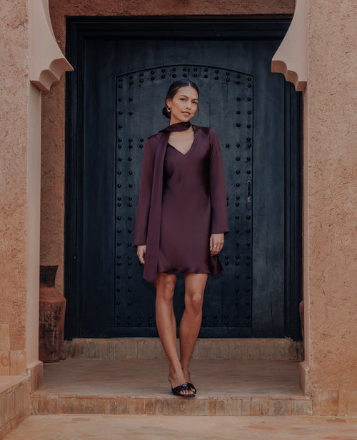 Robe satin col V avec écharpe intégrée - PIMKIE - 1