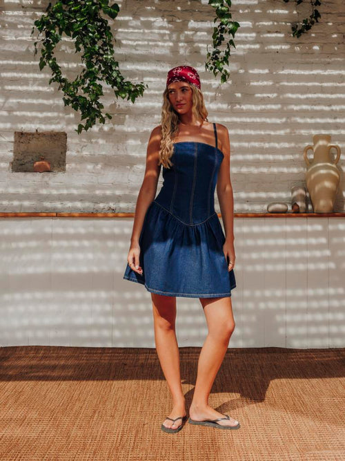 Robe courte en jean à bretelles - PIMKIE - 1
