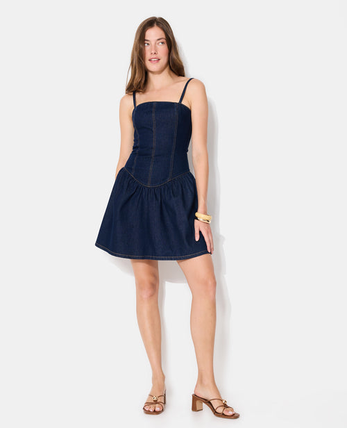 Robe courte en jean à bretelles - PIMKIE - 1