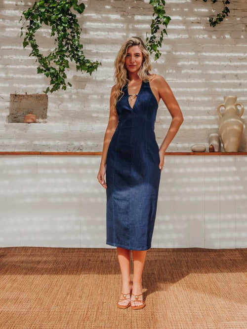 Robe moulante en jean stretch avec détail bijou - PIMKIE - 1